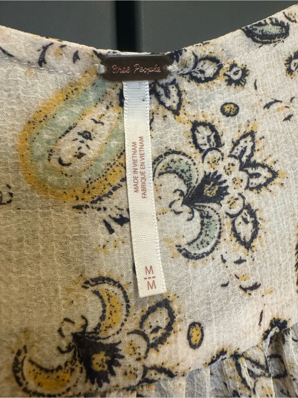 Free People Lolita Cream Paisley Smocked Square-Neck Blouse
